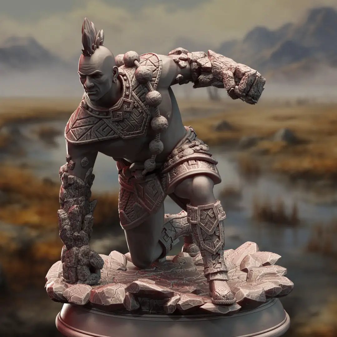3D printed Earth Genasi Brawler model by Last Hope Miniatures, detailed fantasy figure for tabletop gaming.