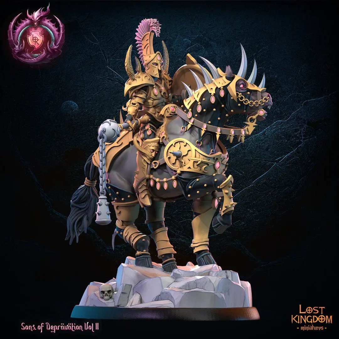 3D printed Eidrian Slice Perversion Knight hero model by Lost Kingdom Miniatures, detailed miniature figure from Last Hope Miniatures.