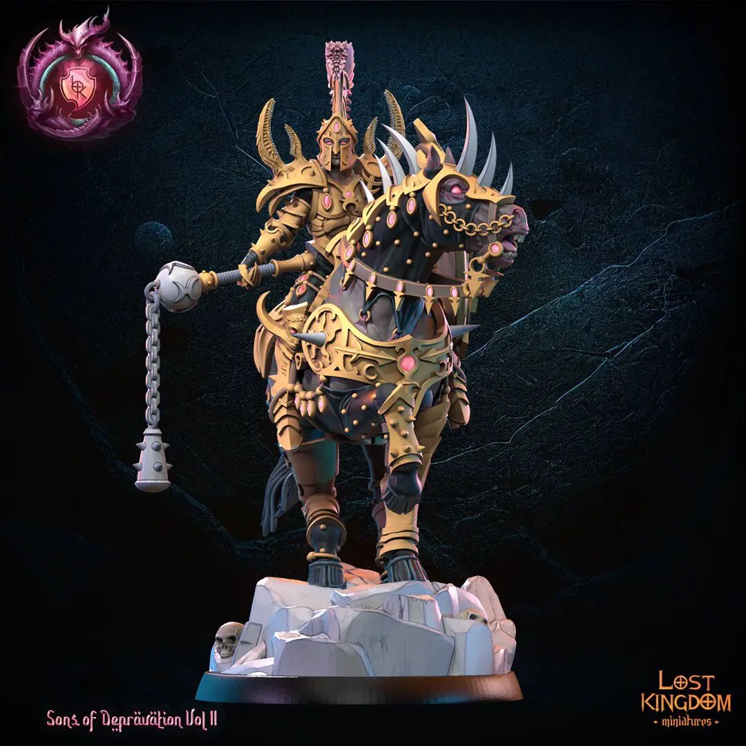 3D printed Eidrian Slice Perversion Knight hero model by Lost Kingdom Miniatures, detailed fantasy miniature for tabletop gaming.