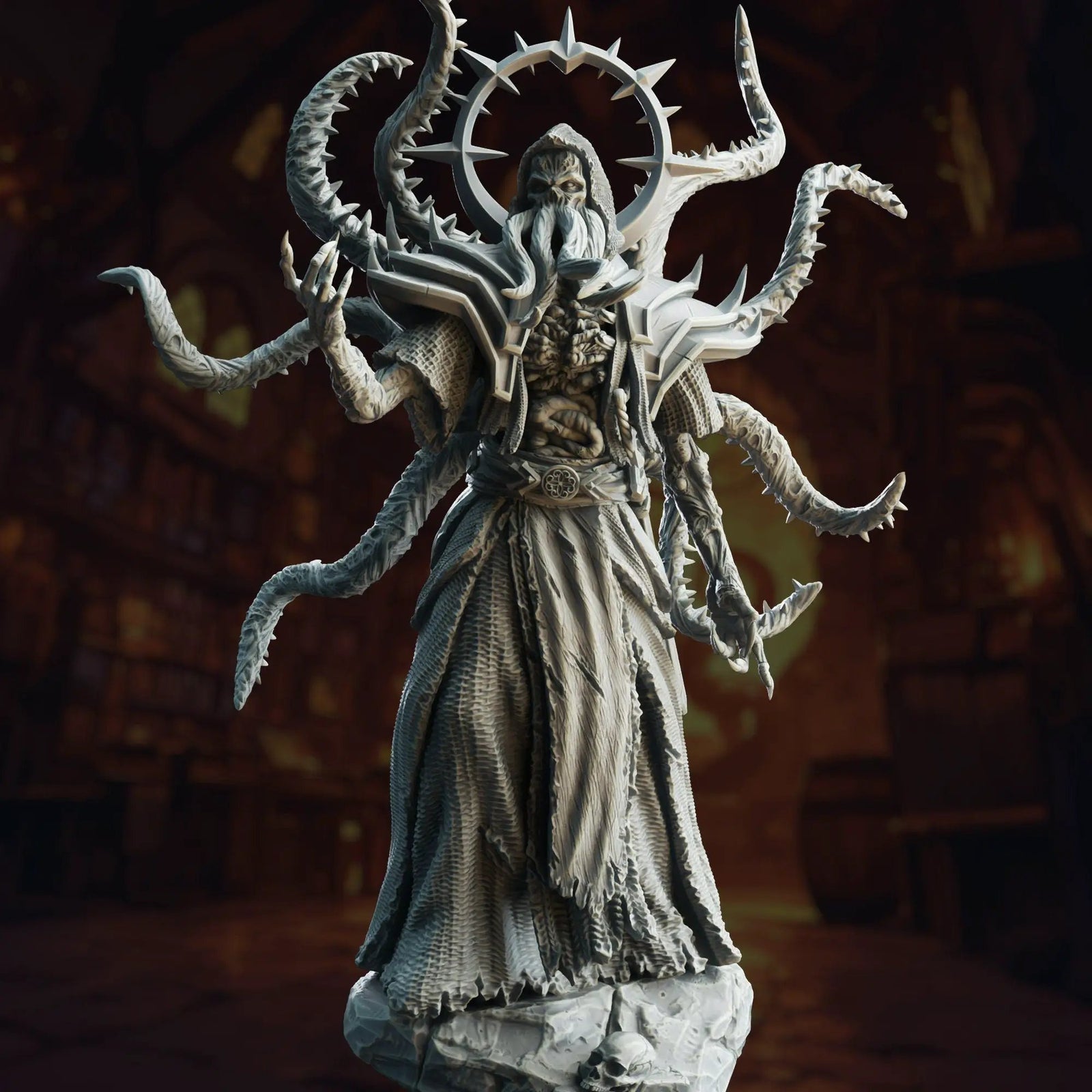 3D printed Elder Lich Flayer miniature by Last Hope Miniatures, detailed fantasy model with intricate weapon design.