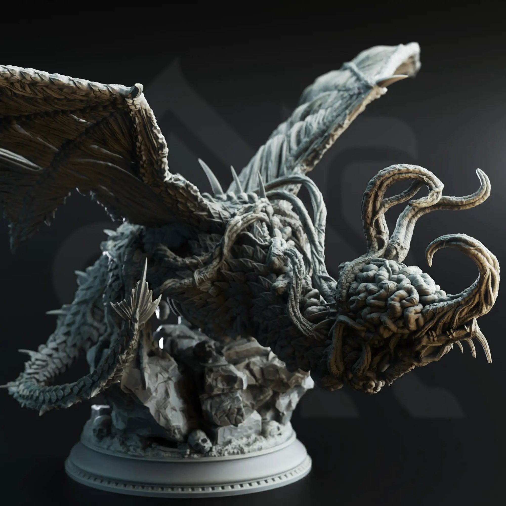 3D printed Eldritch Flayed Dragon model by Last Hope Miniatures, detailed fantasy dragon sculpture with intricate textures.