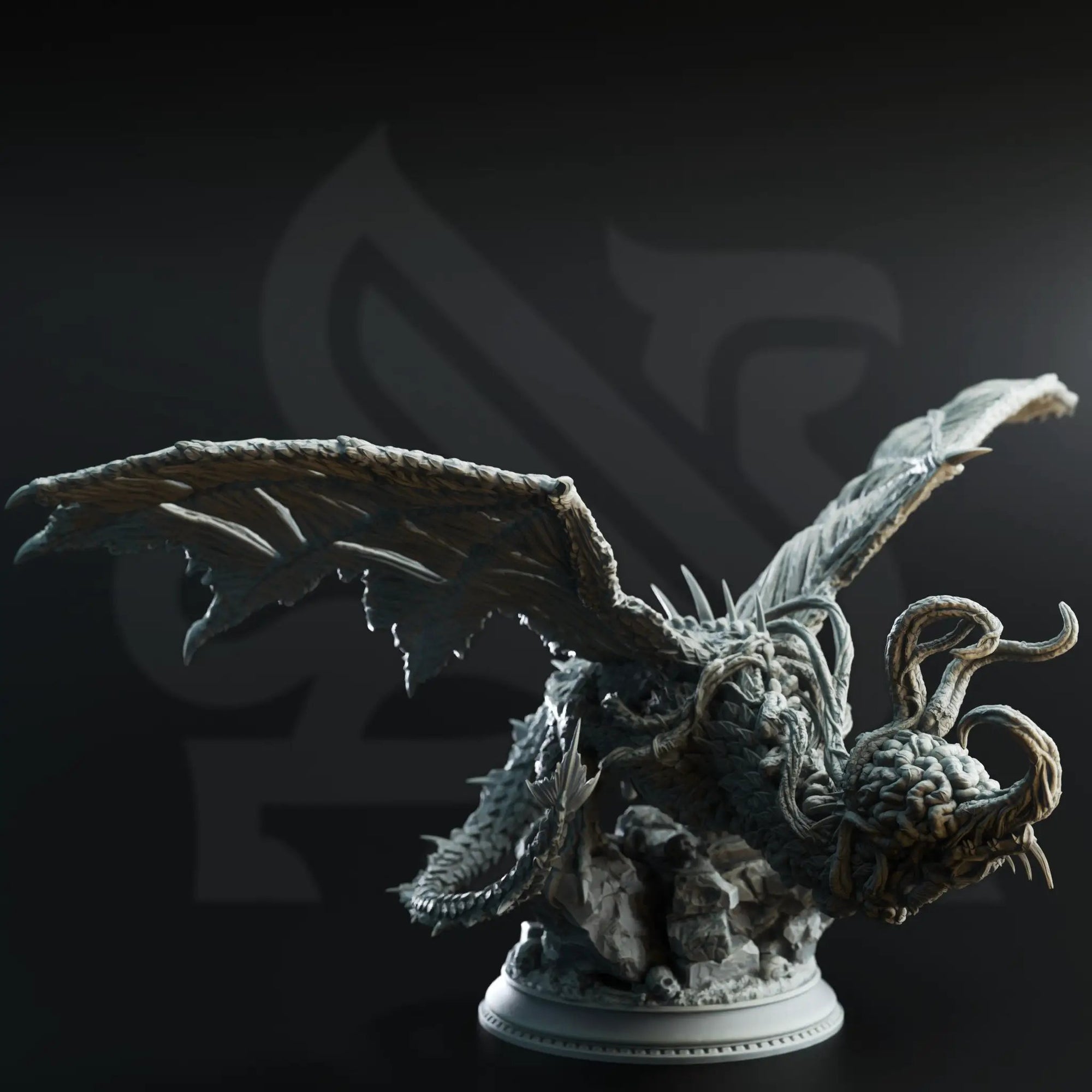 3D printed Eldritch Flayed Dragon model by Last Hope Miniatures, featuring intricate details and a dark, fantastical design.