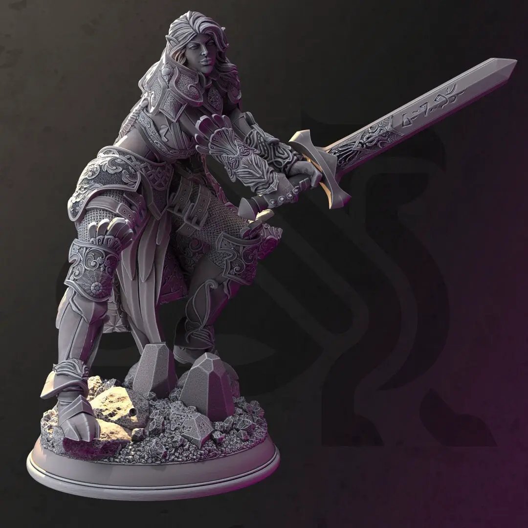 3D printed Elf Paladin model by Last Hope Miniatures, featuring detailed armor and a heroic stance from DM Stash.