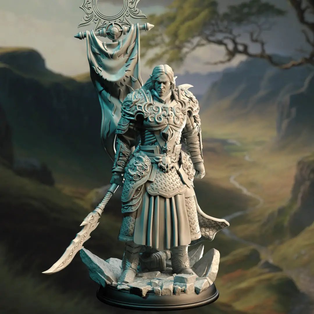 3D printed Elven Eldritch Knight model by Last Hope Miniatures, detailed fantasy figure with armor and magical weaponry.