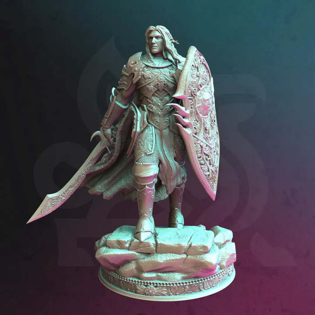 3D printed Elven Paladin model by Last Hope Miniatures, detailed fantasy figure with armor and weaponry from DM Stash.