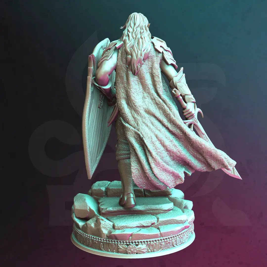 3D printed Elven Paladin model by Last Hope Miniatures, featuring detailed armor and weapon, suited for tabletop gaming.