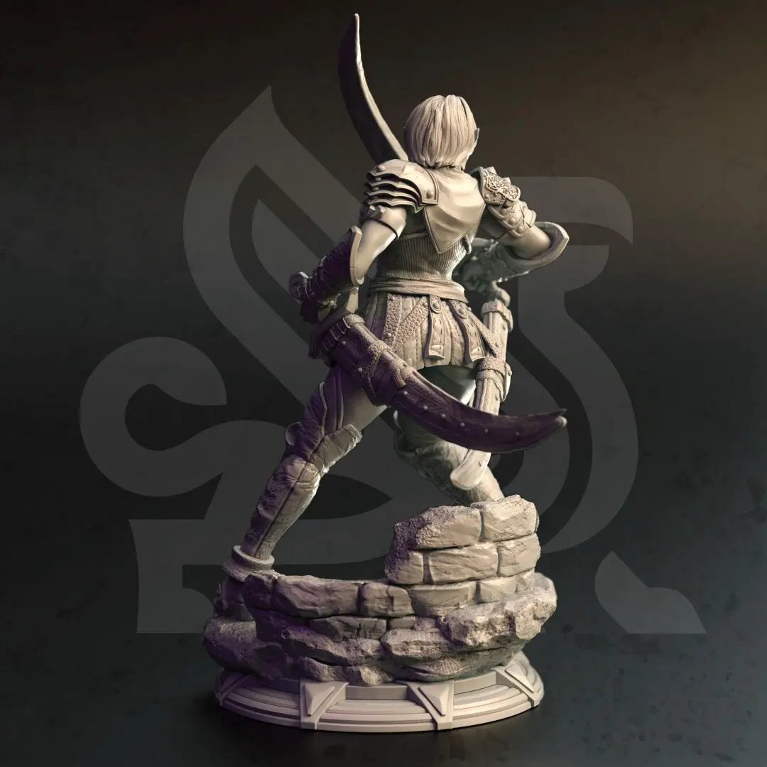 3D printed Elven Shadowfoot model by Last Hope Miniatures, showcasing intricate elf armor and shadowy pose from DM Stash.