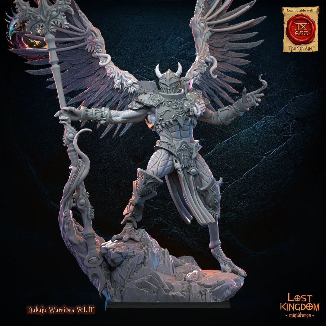 3D printed Exalted Herald model by Lost Kingdom Miniatures, detailed fantasy figure with intricate armor and weaponry.