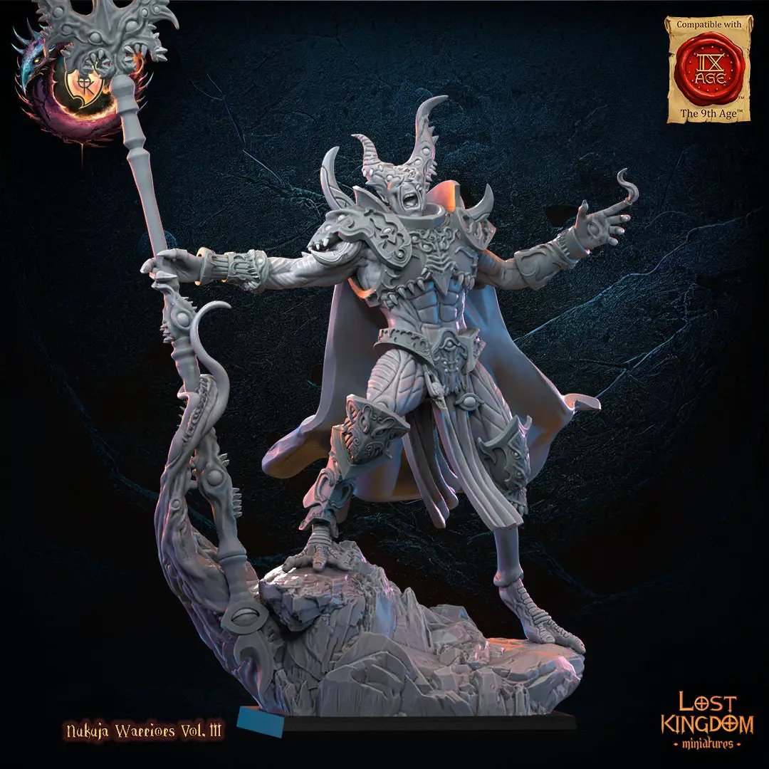 3D printed Exalted Herald model by Lost Kingdom Miniatures, detailed fantasy figure with intricate armor and weaponry.