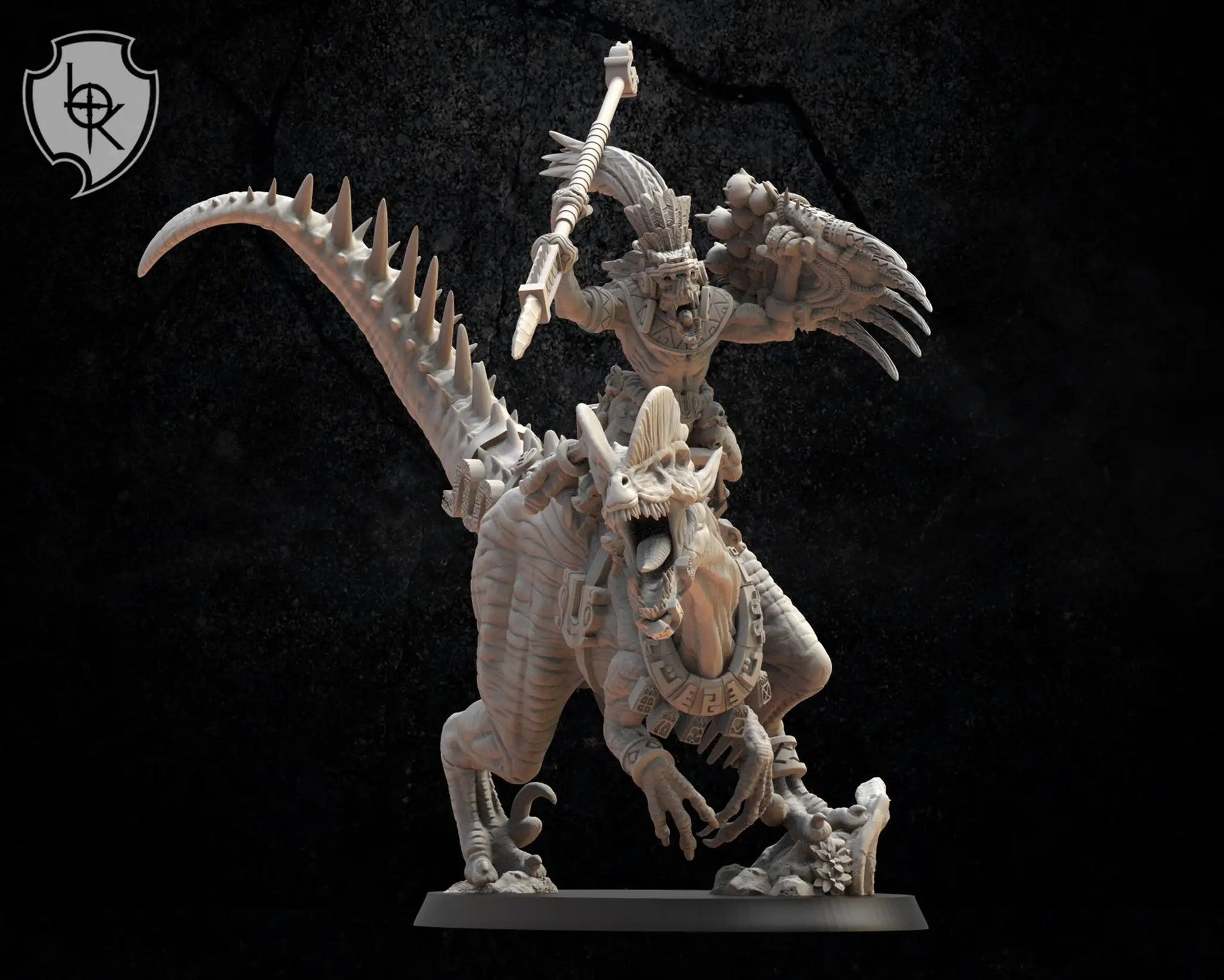 3D printed Ezocamtl general model on Dilophosaurus by Lost Kingdom Miniatures, crafted by Last Hope Miniatures.