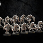 10 3D-printed Ezocamtl Warrior Unit models by Lost Kingdom Miniatures, detailed fantasy miniatures on a plain background.