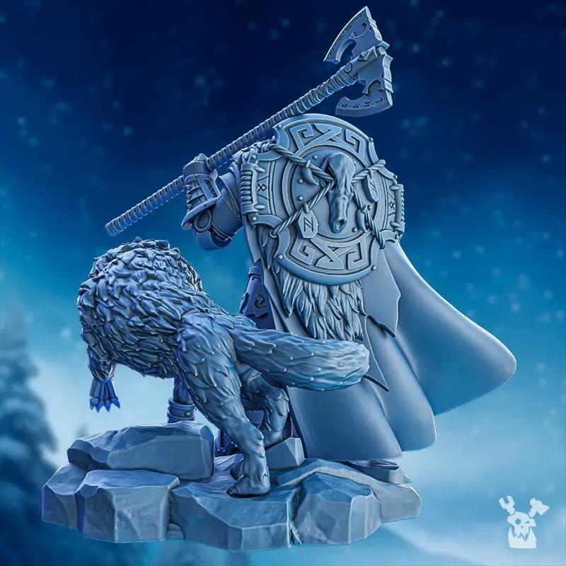 3D printed Fein'ar the Wolfborn model by Last Hope Miniatures, detailed fantasy wolf-themed miniature from DakkaDakka Mininatures.