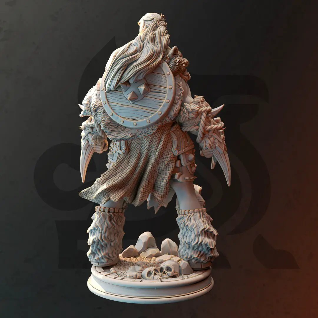 3D printed female barbarian berserker model by Last Hope Miniatures, detailed figure with fierce pose and intricate armor.