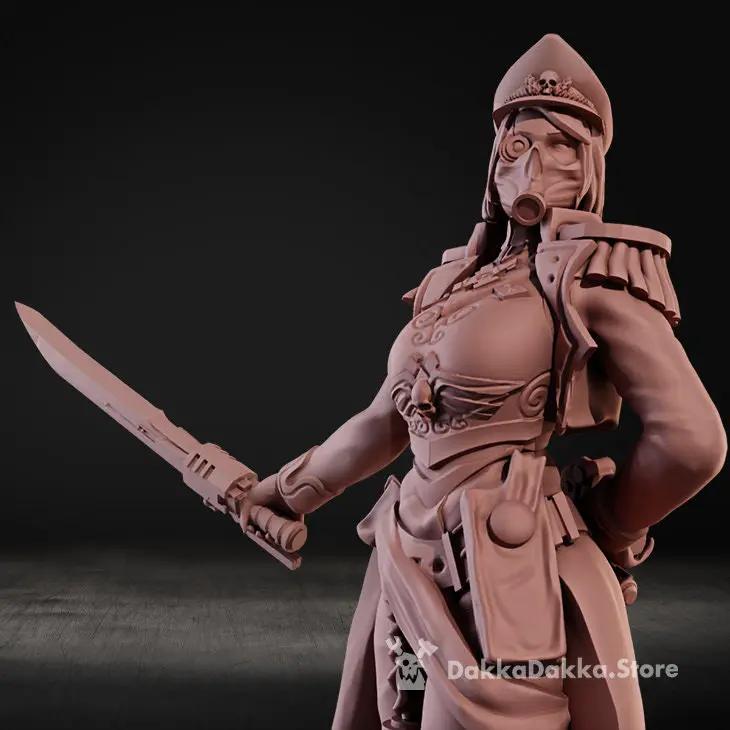 3D printed female Commissar model by DakkaDakka Miniatures, detailed miniature figure for tabletop gaming and collection.