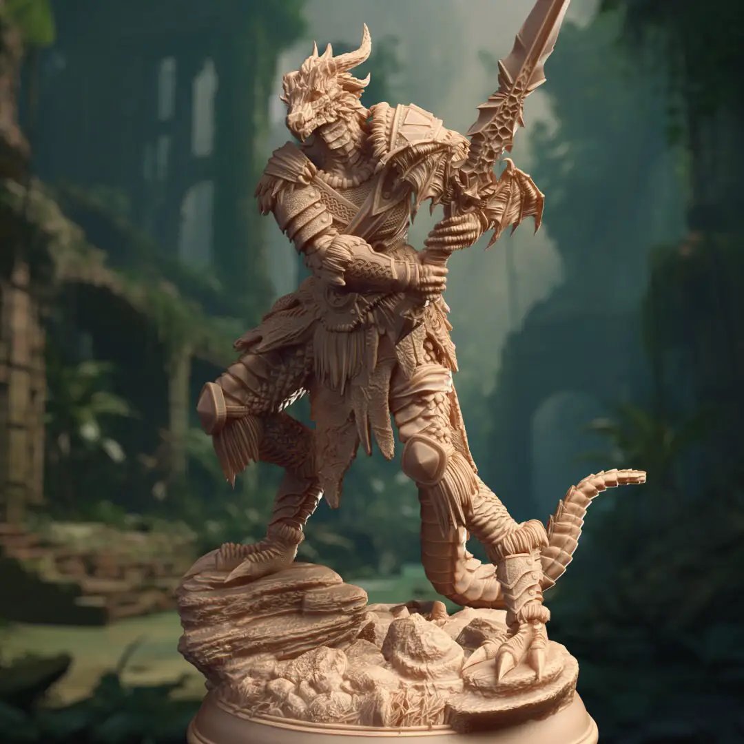 3D printed Female Dragonborn Barbarian model by Last Hope Miniatures, detailed miniature figure for tabletop gaming.