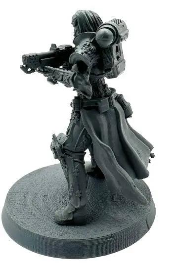3D printed Female Flamer Zealot model by Last Hope Miniatures, detailed 3DArtGuy miniatures figure with fiery armor and dynamic pose