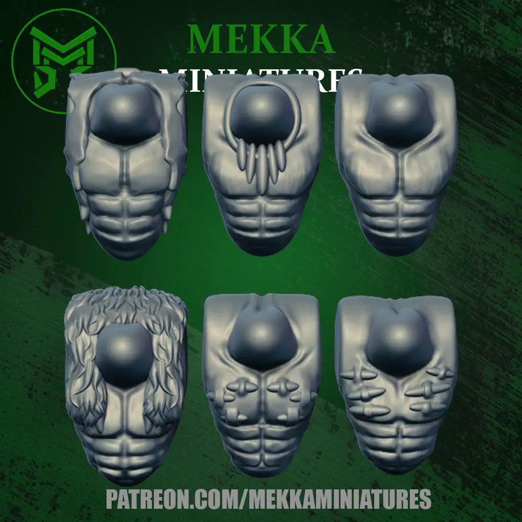 Set of 12 3D printed Feral Ork model bodies by Last Hope Miniatures for Mekka Miniatures tabletop gaming.