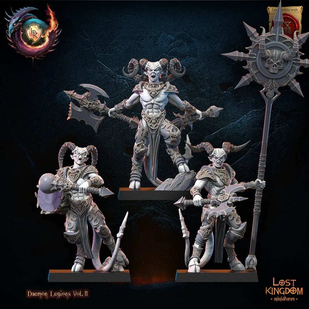 3D printed Fiendish Command Group model by Lost Kingdom Miniatures, featuring detailed demon figures for tabletop gaming.