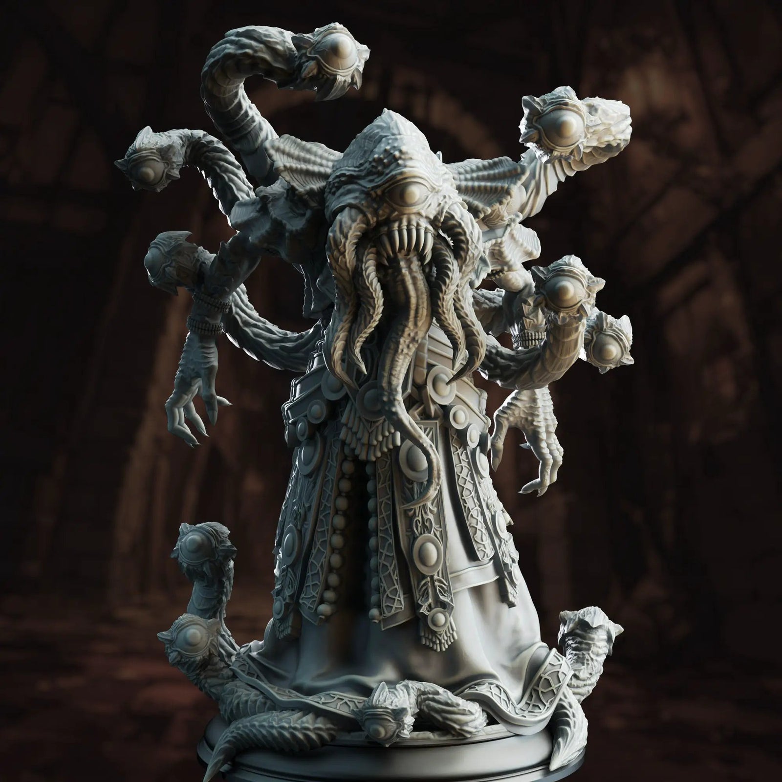 3D printed Flayer Hybrid of the Deep model by Last Hope Miniatures, detailed sculpture with intricate textures and organic design.