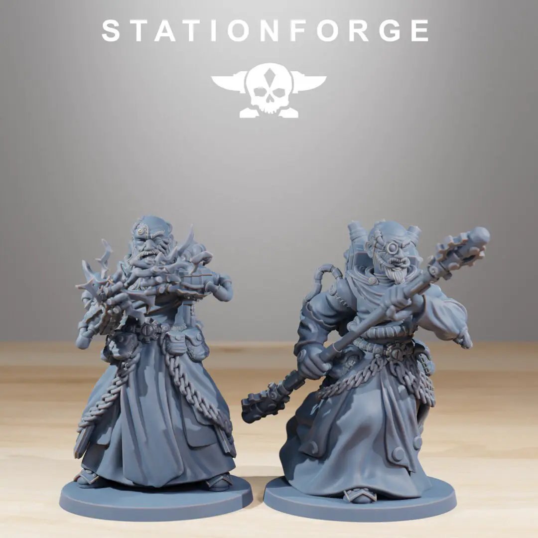 Ten 3D printed Forager Preacher models by StationForge for Last Hope Miniatures, detailed fantasy miniature figures.