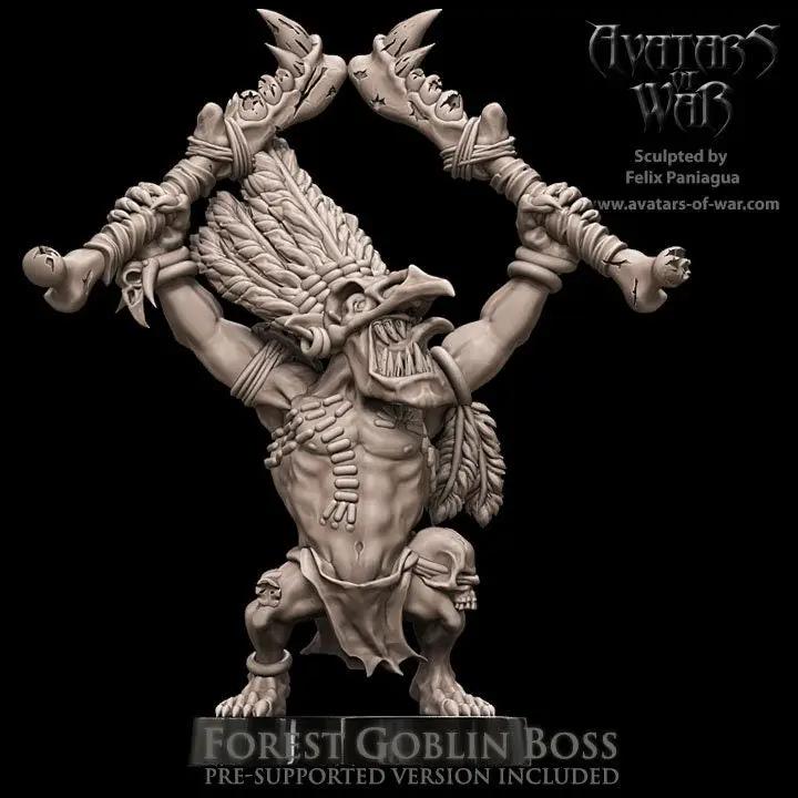 3D printed Forest Goblin Boss model by Last Hope Miniatures, featuring detailed goblin figure with weapon and armor.