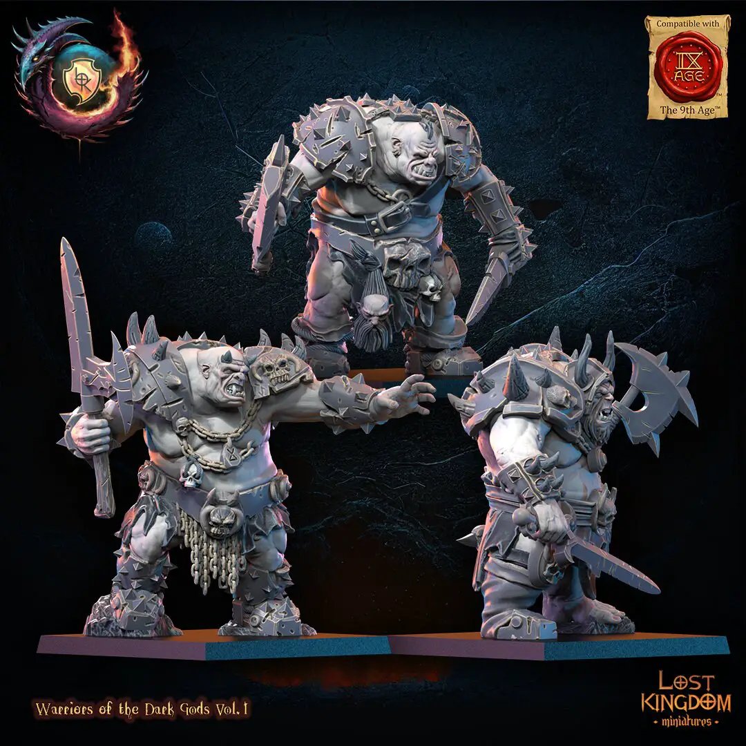 3D printed Forsworn Regiment model by Lost Kingdom Miniatures, detailed fantasy miniatures on a display stand.