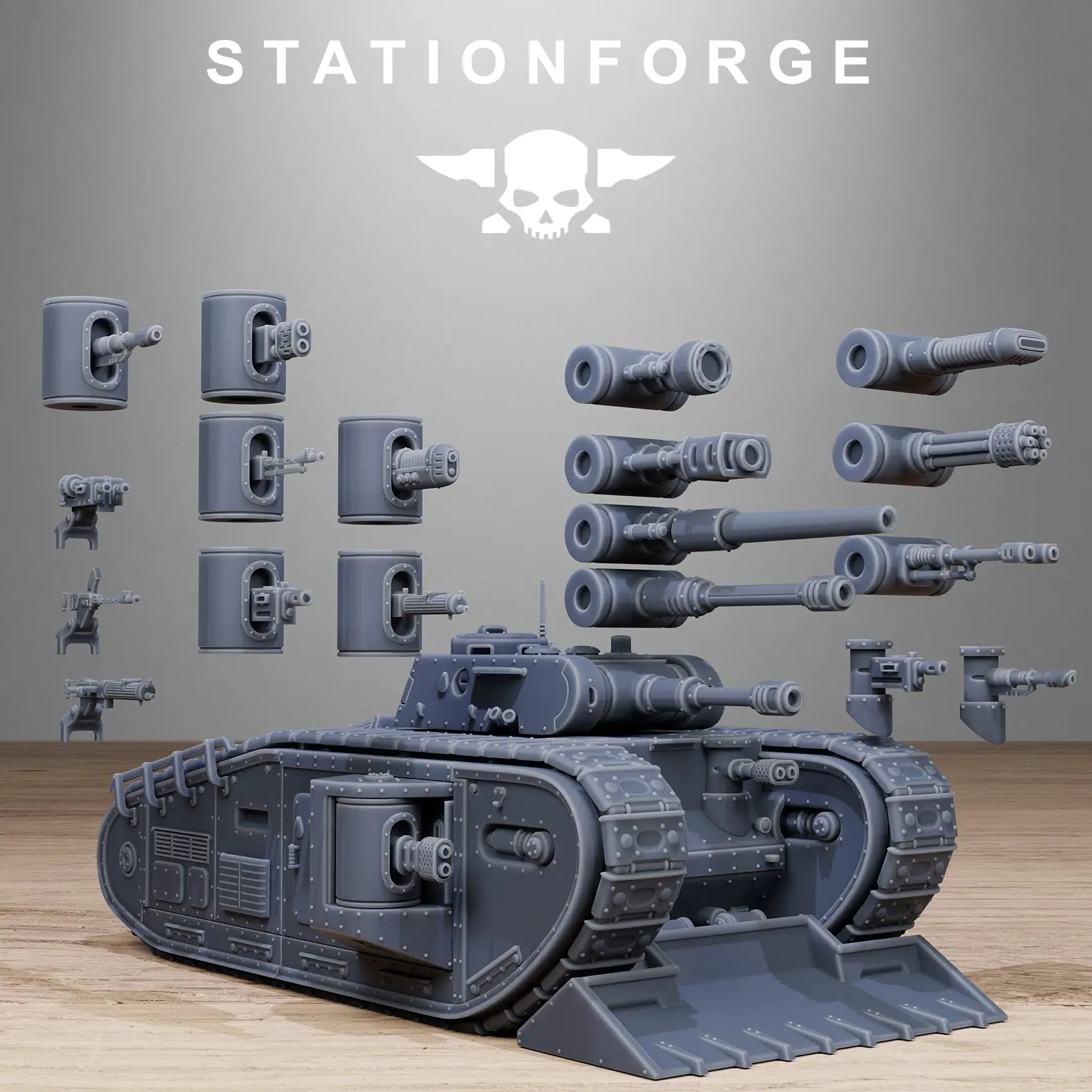 3D printed FreeGuard Heavy Tank model by Last Hope Miniatures, featuring detailed armor and weaponry from Stationforge Miniatures.