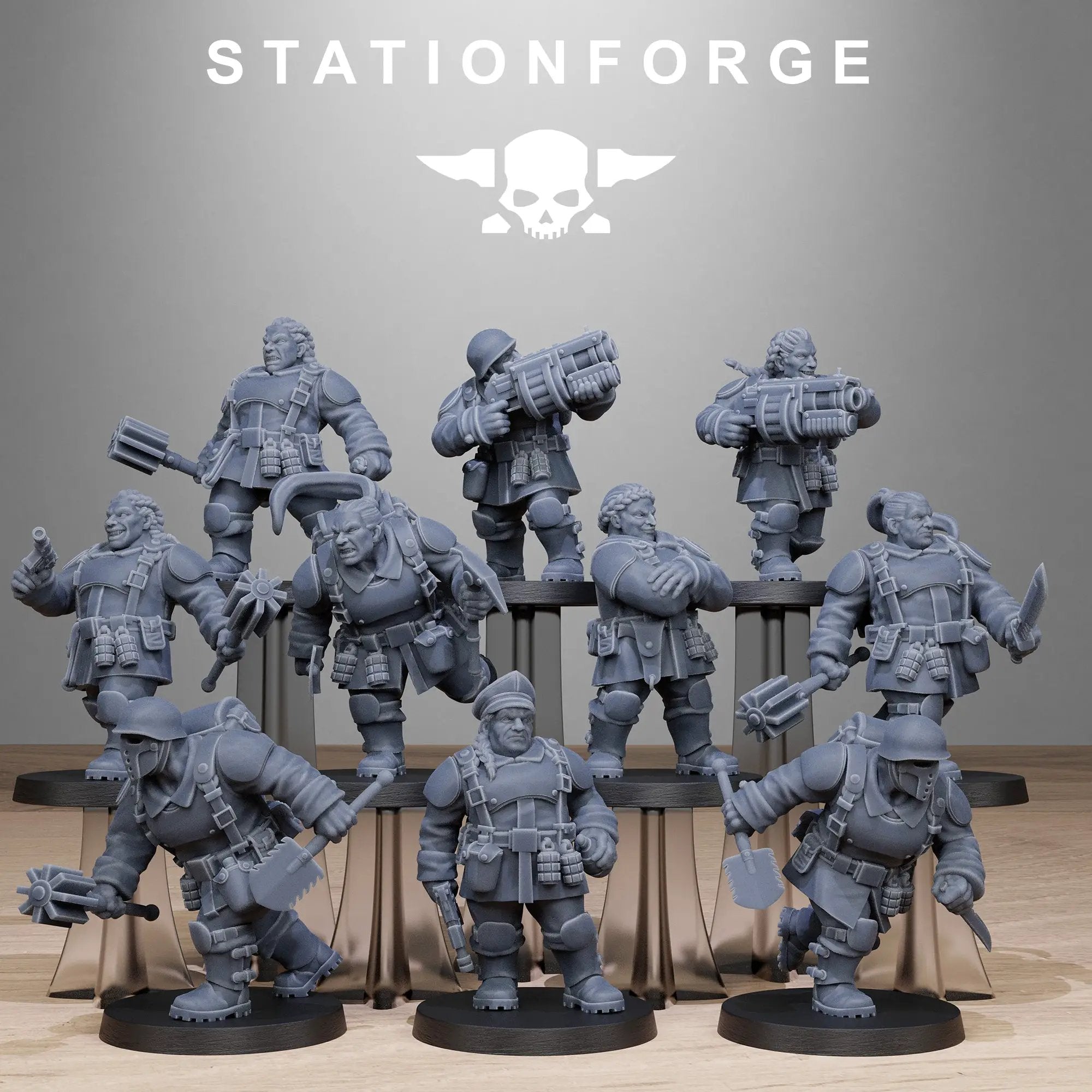 Set of 10 3D printed FreeGuard Mutant Sisters models by StationForge Miniatures, detailed sci-fi miniatures for tabletop gaming.