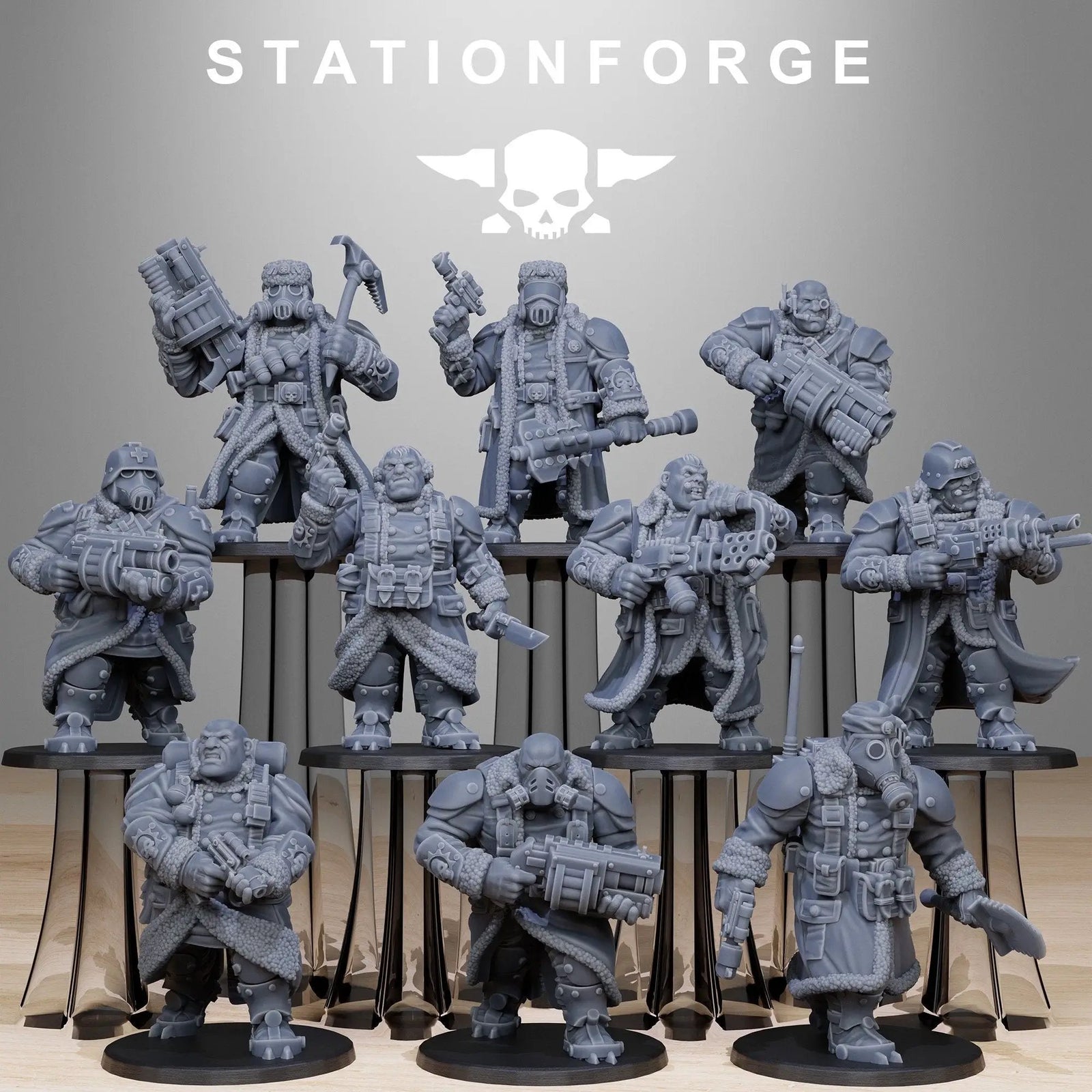Ten 3D printed Frostwatch Mutants model miniatures from StationForge by Last Hope Miniatures, featuring detailed fantasy figures.