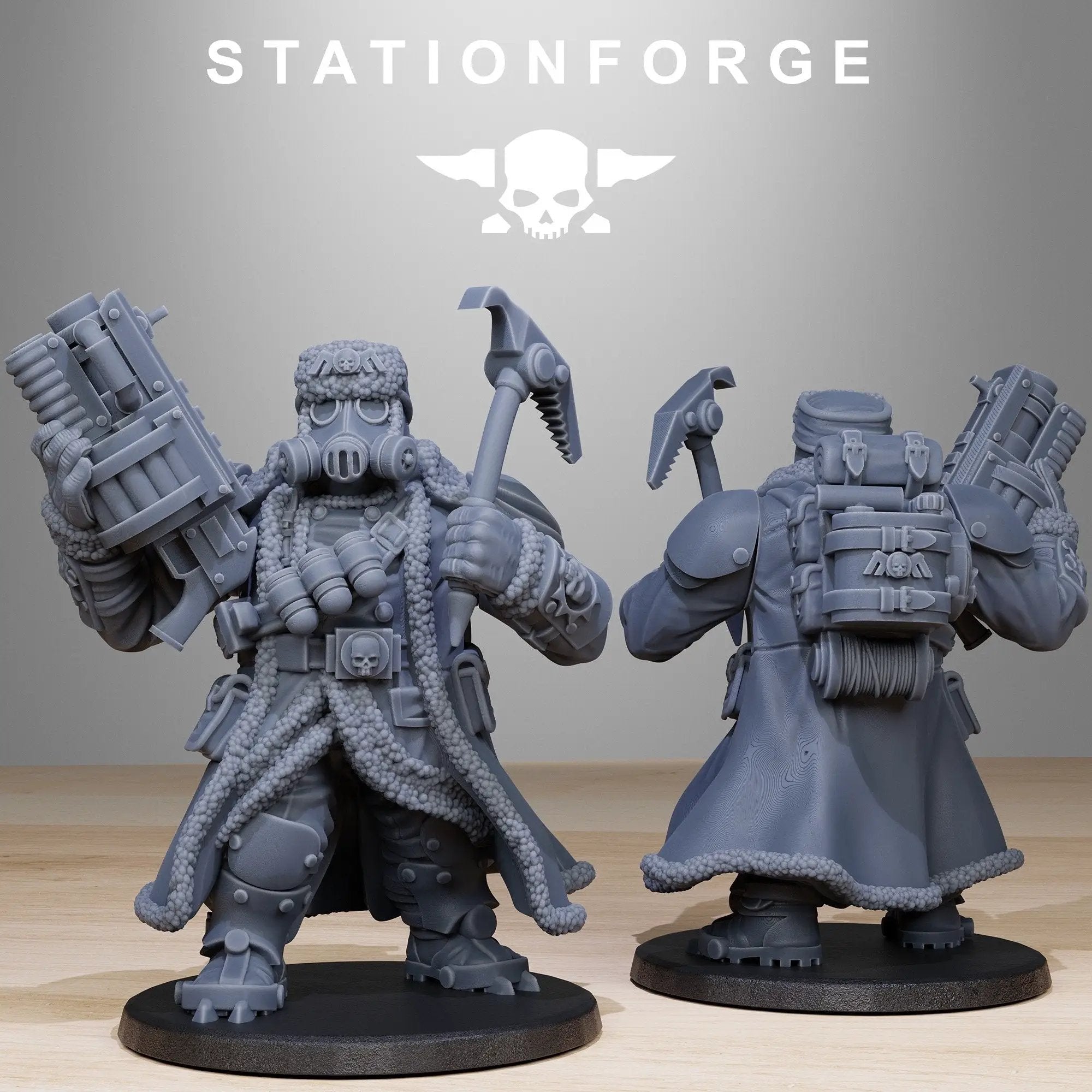 Three 3D printed Frostwatch Mutants miniatures by StationForge Miniatures, detailed models for tabletop gaming.
