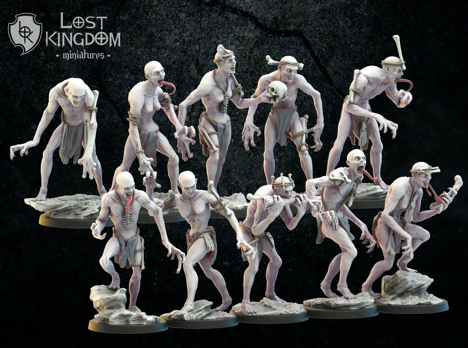 Set of 10 3D printed Ghul miniatures by Lost Kingdom Miniatures for Last Hope Miniatures tabletop game.