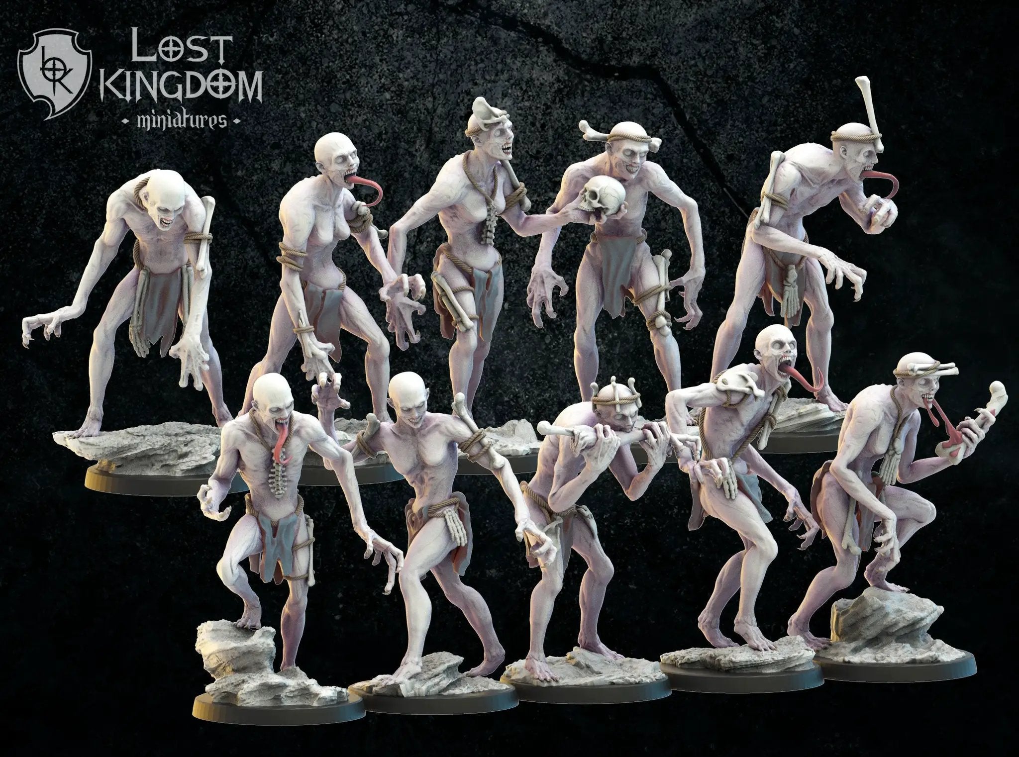 Set of 10 3D printed Ghul miniatures by Lost Kingdom Miniatures for Last Hope Miniatures tabletop game.