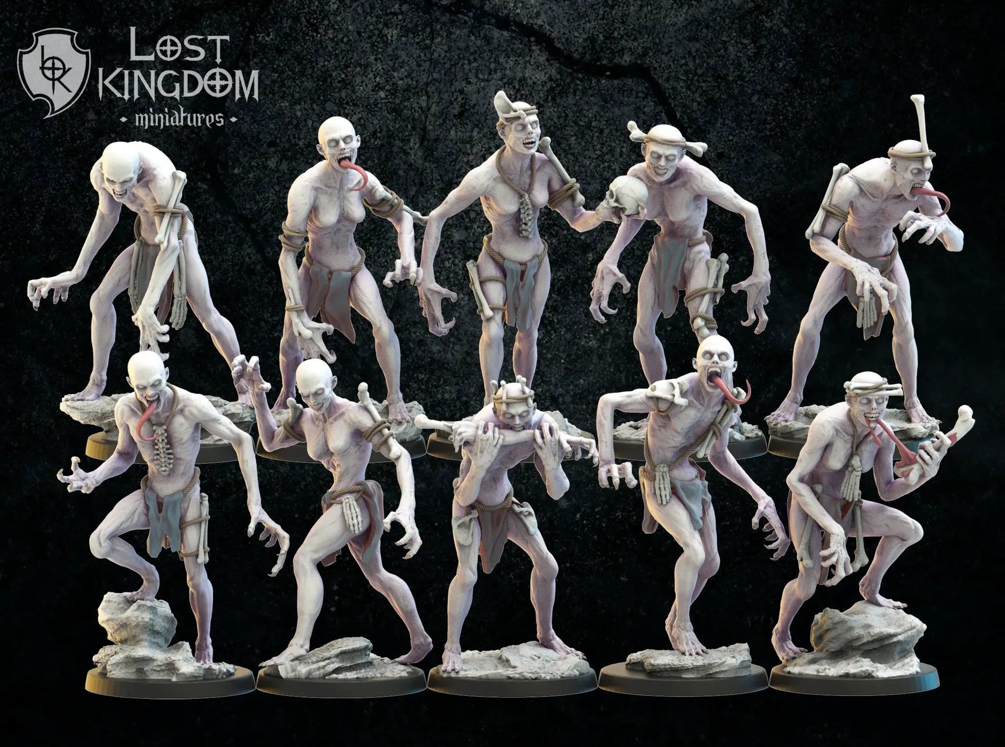 Set of 10 3D printed Ghul Unit models by Lost Kingdom Miniatures, detailed fantasy miniatures for tabletop gaming.