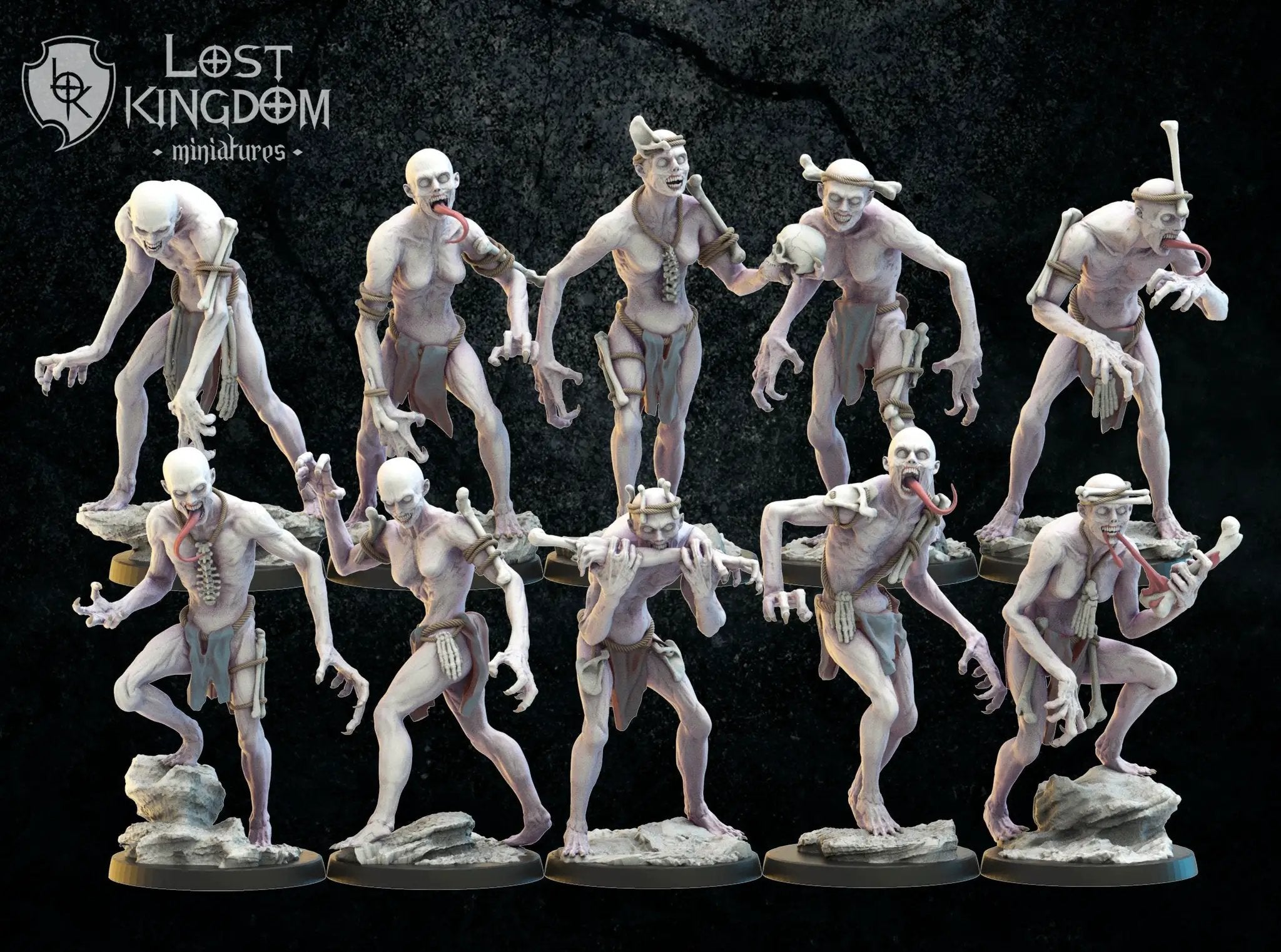 Set of 10 3D printed Ghul Unit models by Lost Kingdom Miniatures, detailed fantasy miniatures for tabletop gaming.
