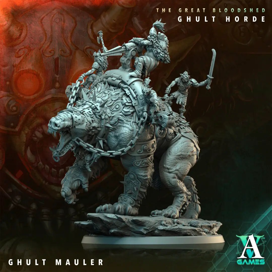 3D printed Ghult Mauler model by Last Hope Miniatures for Archvillain Games, featuring detailed monster sculpt on a gaming base.
