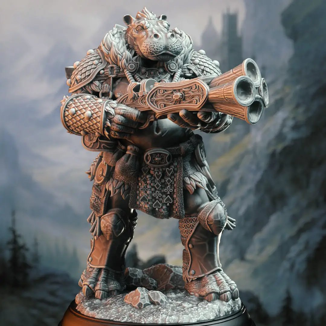 3D printed Giff Dragon Hunter model from Last Hope Miniatures by DM Stash featuring detailed fantasy miniature sculpture