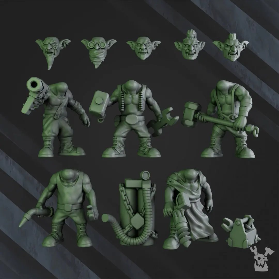 3D printed Gobbo Squad model by DakkaDakka Miniatures, assembled and painted or unpainted, featuring goblin figures with weapons.