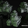 Three 3D printed Gobbo Wagons miniatures by Last Hope Miniatures, designed for tabletop gaming, shown from various angles.