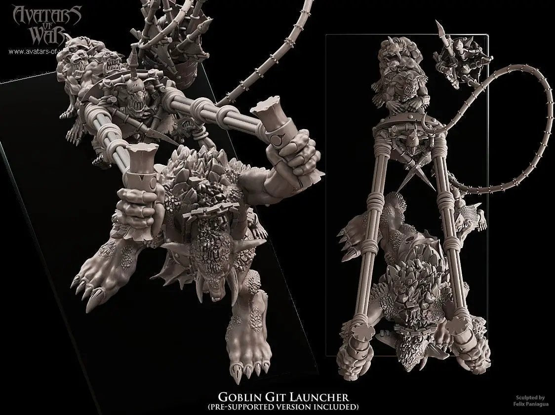3D printed Goblin Git Launcher model by Last Hope Miniatures, featuring detailed goblin figure with launcher weapon design.