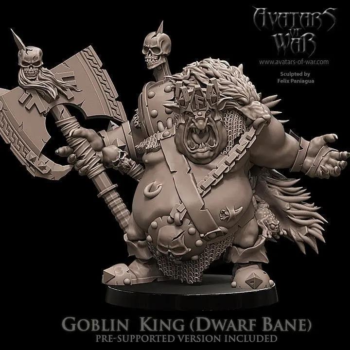 3D printed Goblin King model by Last Hope Miniatures for Avatars of War, detailed fantasy miniature figure for tabletop gaming.