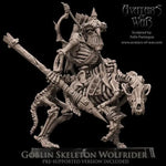 3D printed Goblin Skeletal Wolfrider miniature by Last Hope Miniatures for Avatars of War, detailed skeletal goblin riding a wolf.