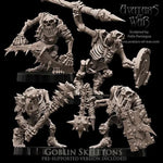 Four 3D printed Goblin Skeleton models by Last Hope Miniatures for Avatars of War, detailed undead goblin skeleton figures.