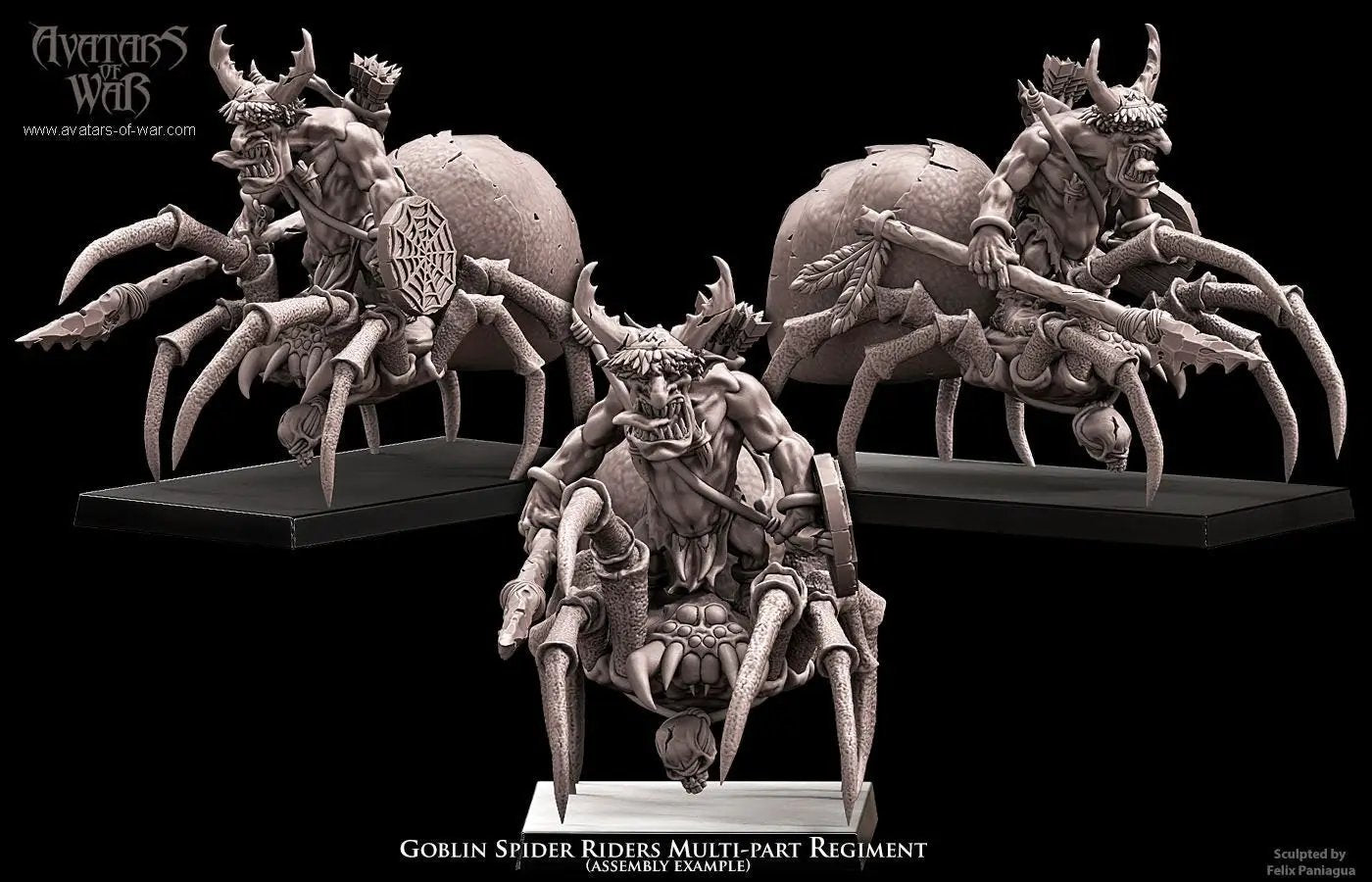 3D printed Goblin Spider Riders model by Last Hope Miniatures, featuring detailed goblin figures riding spider creatures.