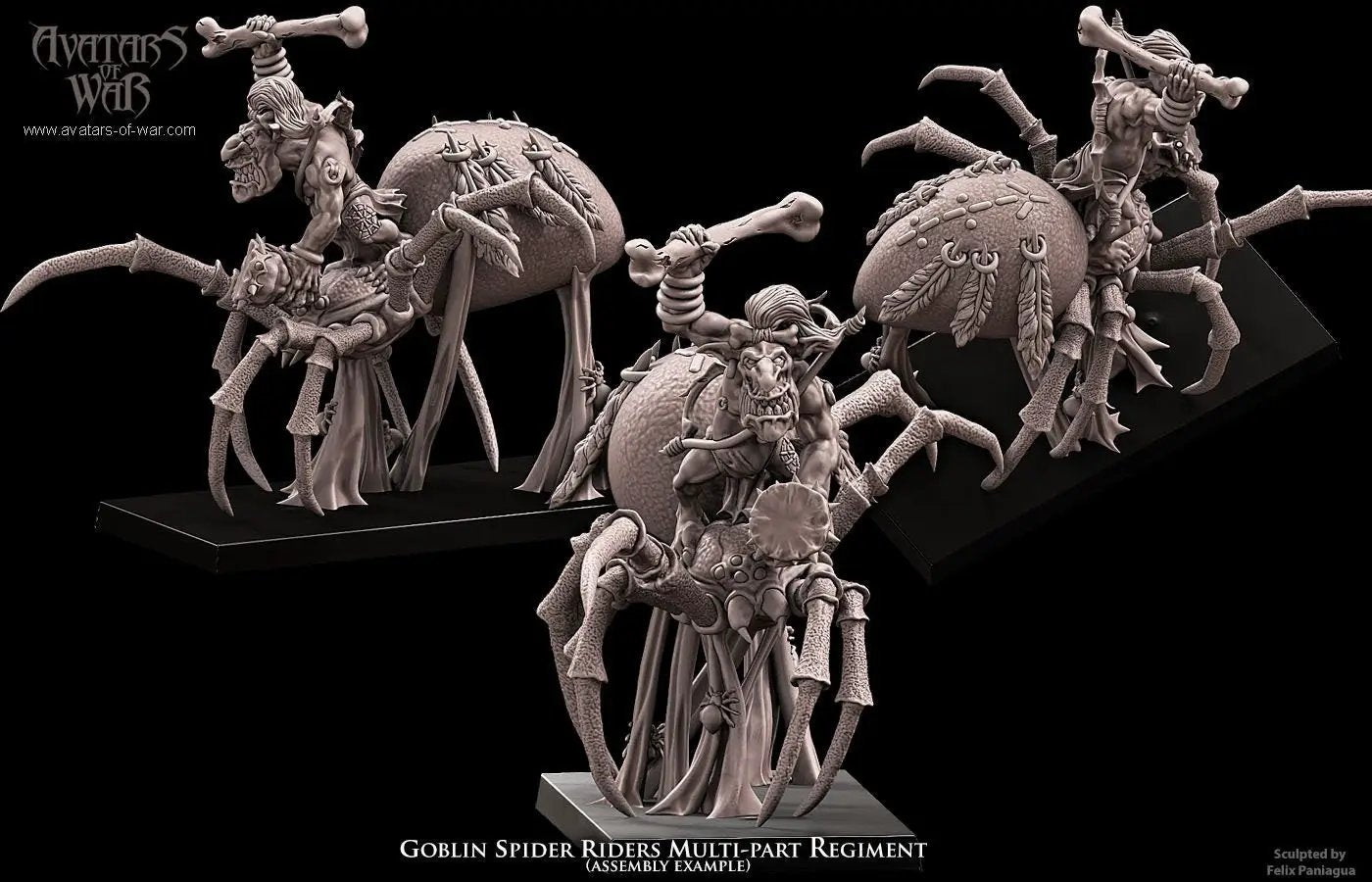 3D printed Goblin Spider Riders model by Last Hope Miniatures, featuring goblins riding spider figures for tabletop gaming.