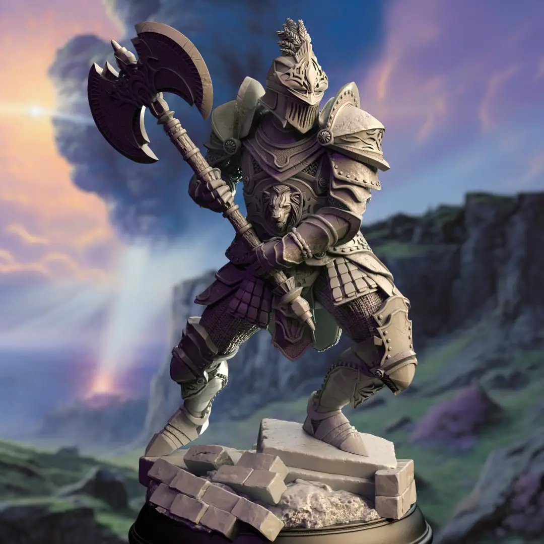 3D printed Goliath Knight model by Last Hope Miniatures for DM Stash, detailed miniature figure with armor and weaponry.
