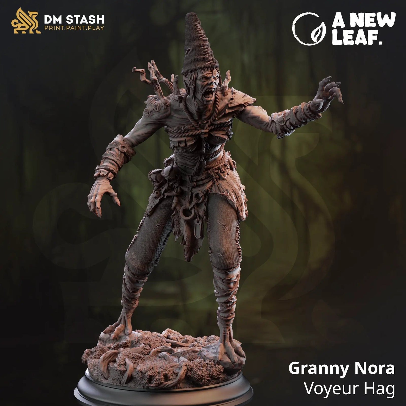 3D printed Granny Nora the Hag model by Last Hope Miniatures, detailed miniature figure for tabletop gaming.