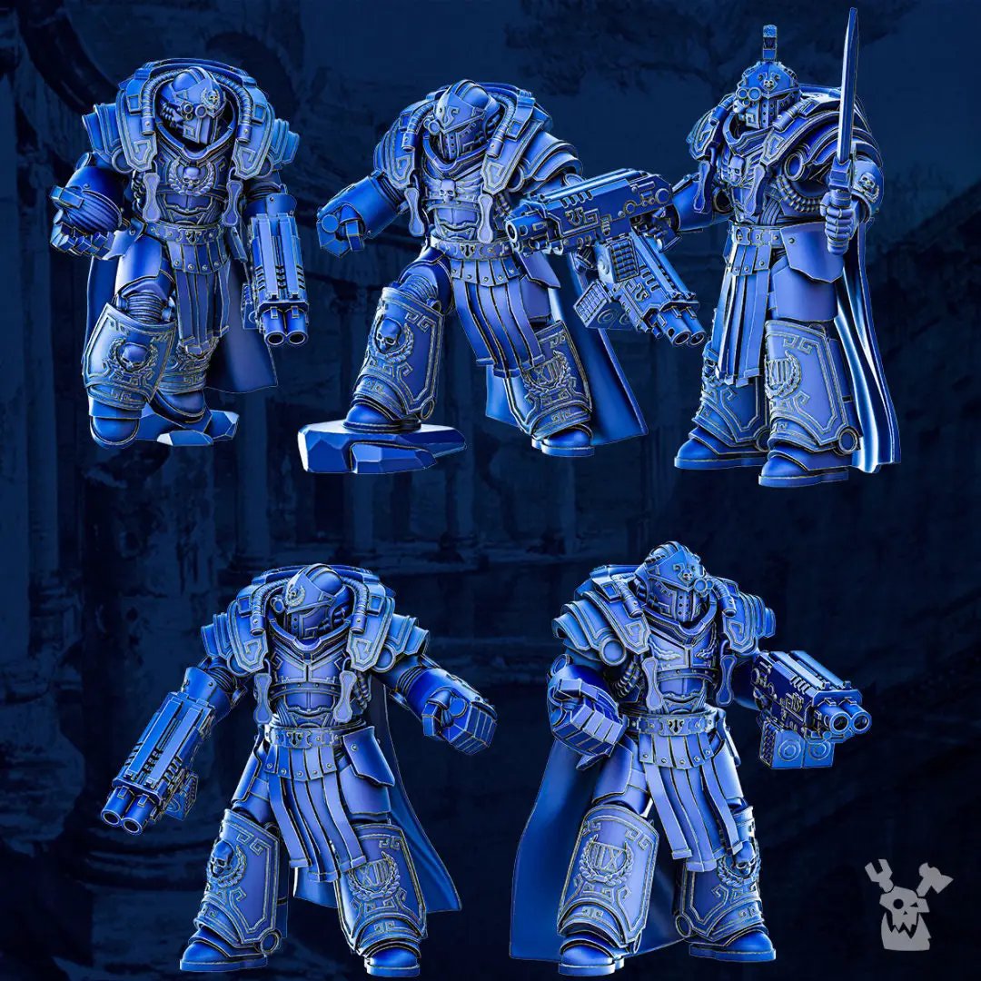 Five 3D printed Grav. Princeps Squad models by Last Hope Miniatures for DakkaDakka Miniatures, detailed sci-fi tabletop gaming miniatures.