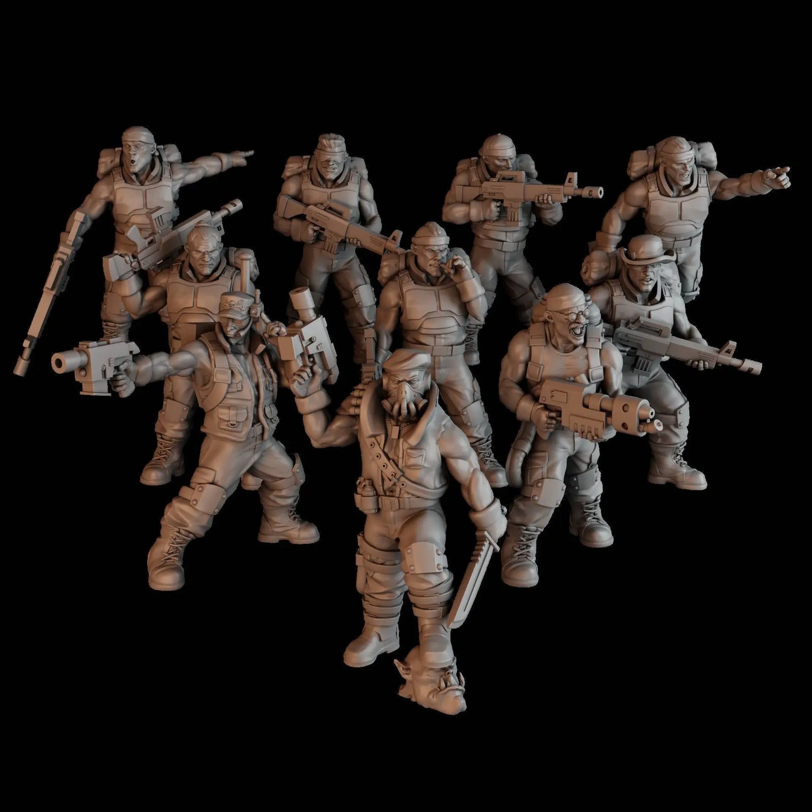 3D printed Green Hell Division Squad x10 models by Last Hope Miniatures for DakkaDakka Miniatures, detailed military miniatures on a white background.
