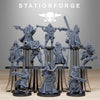 3D printed GrimCorp Mercenaries model by StationForge Miniatures, showing detailed sci-fi figures in combat poses.