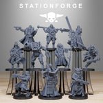 3D printed GrimCorp Mercenaries model by StationForge Miniatures, showing detailed sci-fi figures in combat poses.